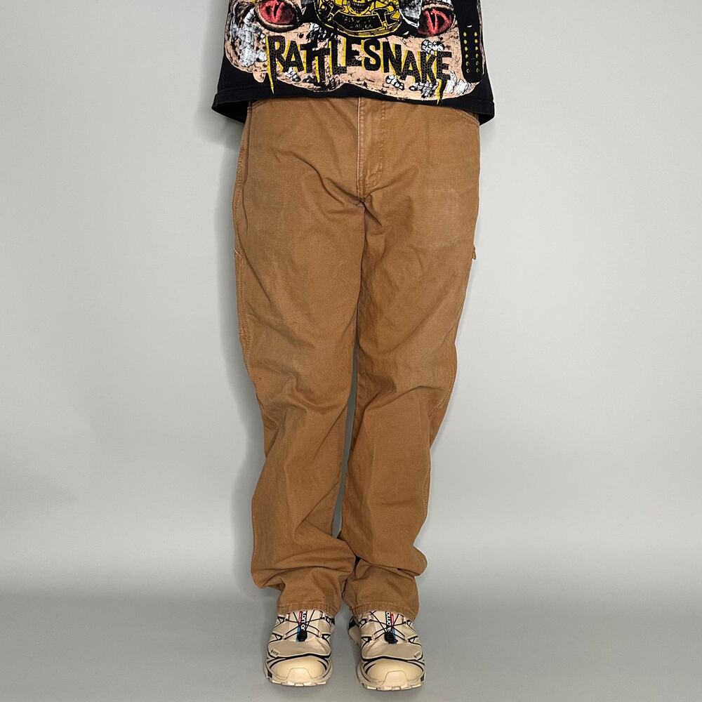 Vintage 90s Dickies Carpenter Pants 34x34 Relaxed Tan Dungarees Work Wear - Picture 3 of 5